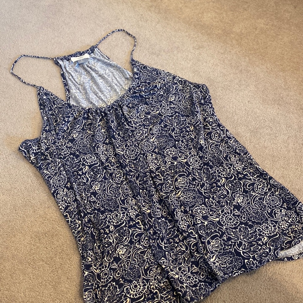 Old Navy Tank-Large-Adjustable straps-Dark blue with white flower design